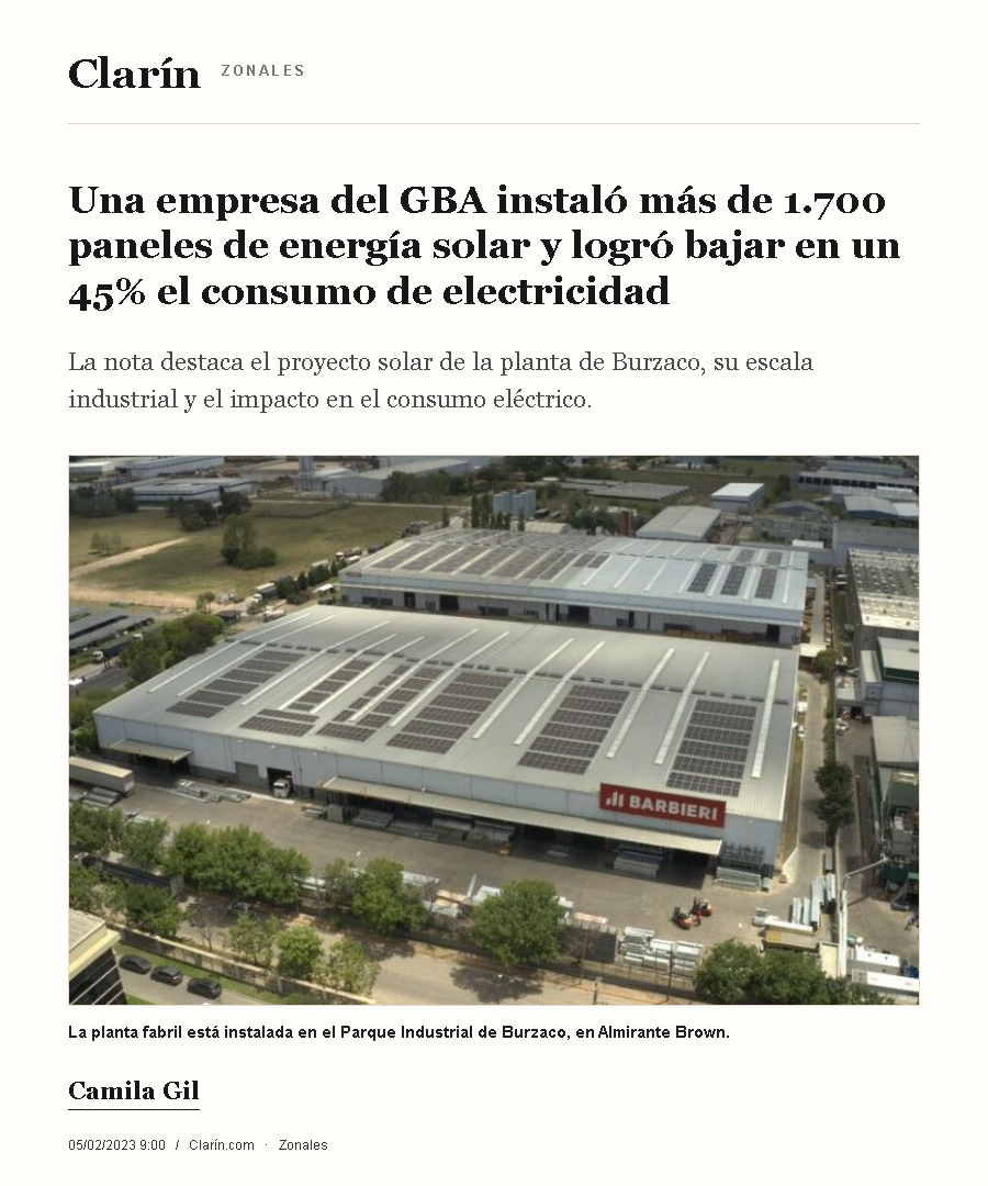 Portada visual de la nota periodística sobre Barbieri SA